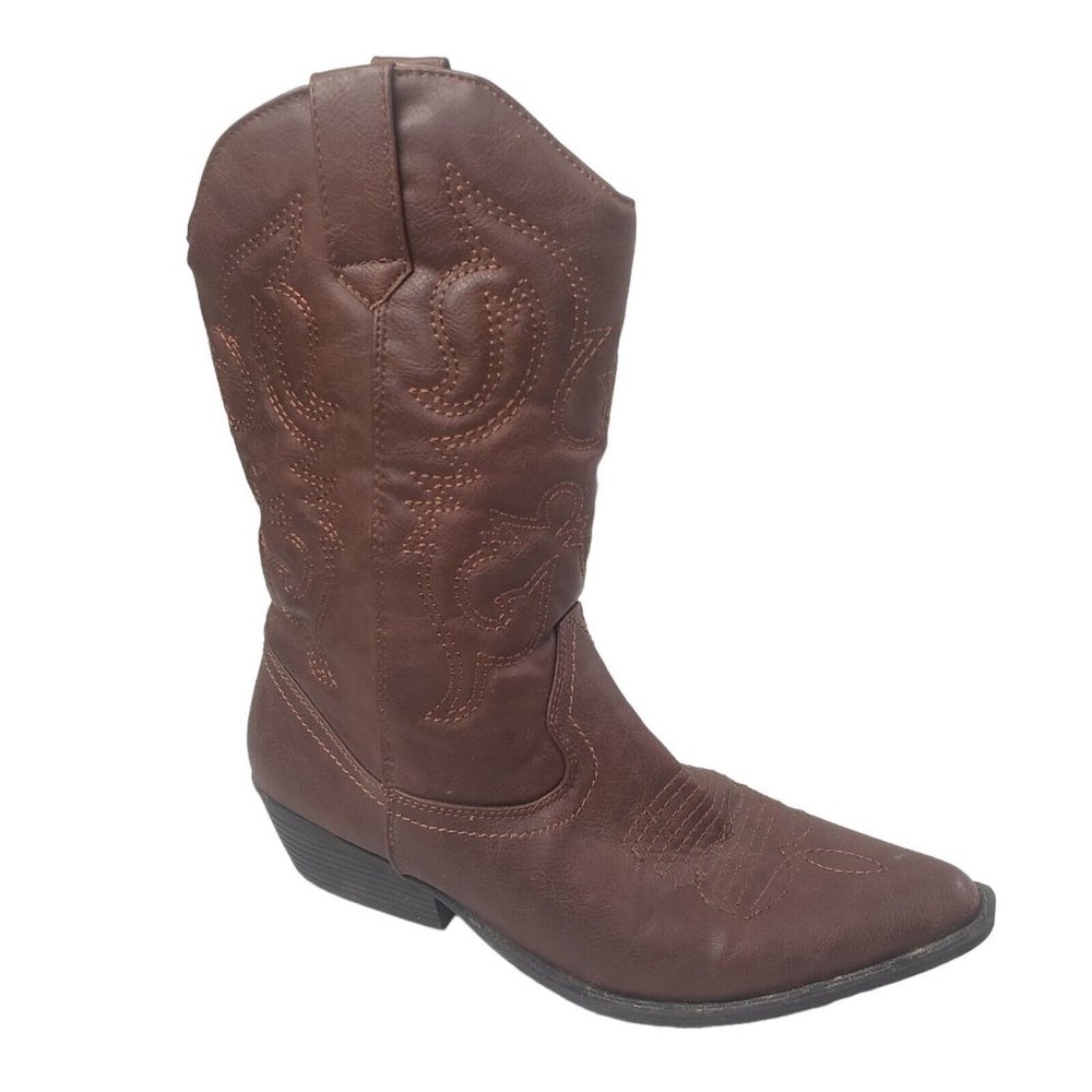 Academy Ltd Women's Cowboy Boots Size 10 Brown Faux Leather Rubber Sole